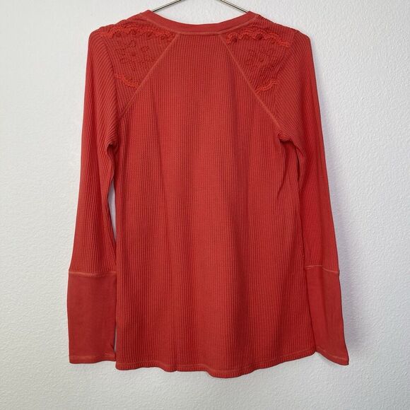 Soft Surroundings Waffle Thermal Top Small Orange Embroidered Long Sleeve Artsy - Picture 8 of 8